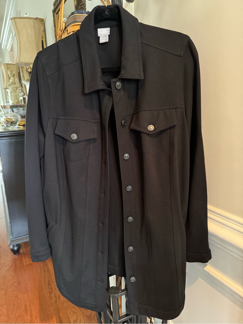 Chico's Black Button-Front Jacket Size 3